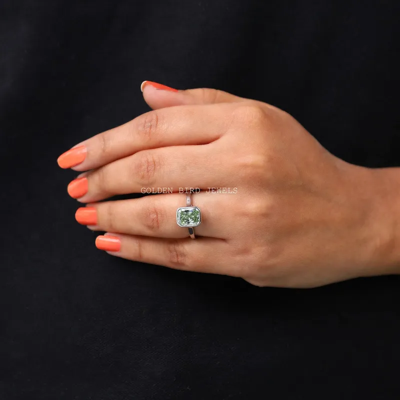 Radiant Moissanite Bezel Set Solitaire Engagement Ring vy 4
