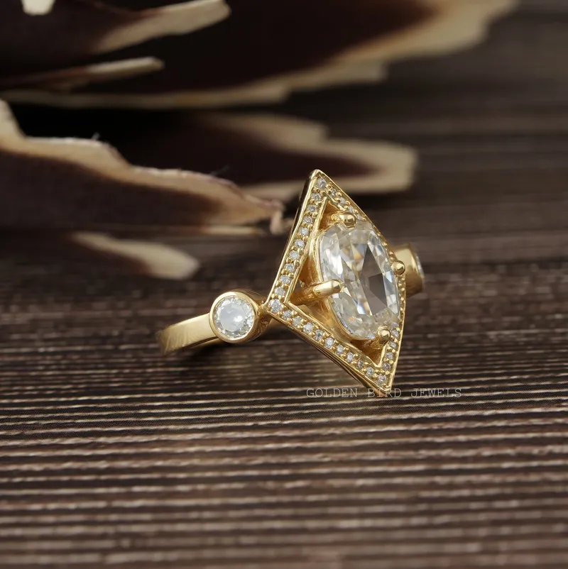 Rose Cut Cushion Moissanite Engagement Ring vy 8