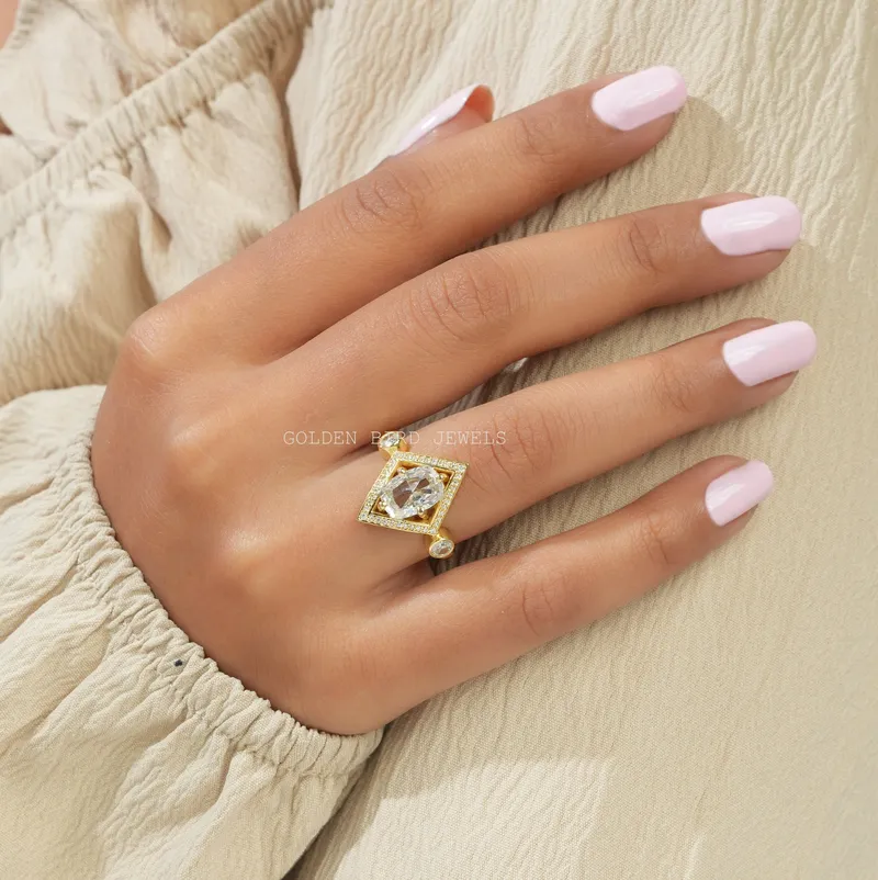 Rose Cut Cushion Moissanite Engagement Ring vy 2