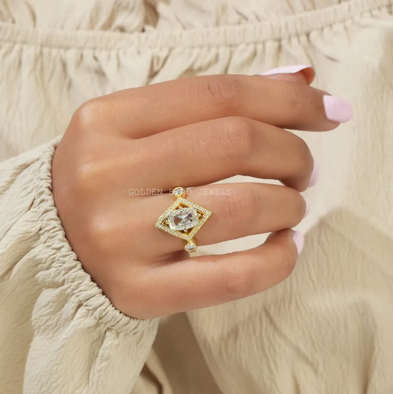 Rose Cut Cushion Moissanite Engagement Ring vy 3
