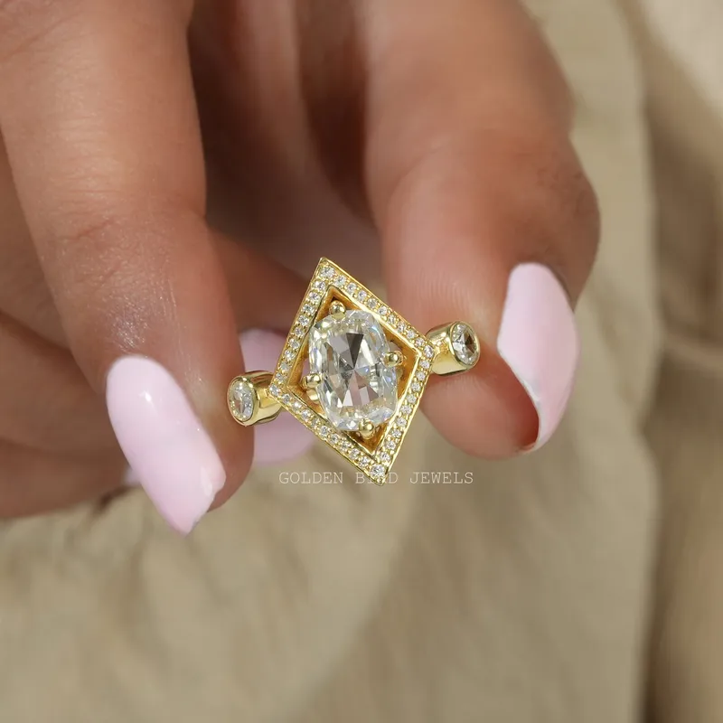 Rose Cut Cushion Moissanite Engagement Ring vy 7