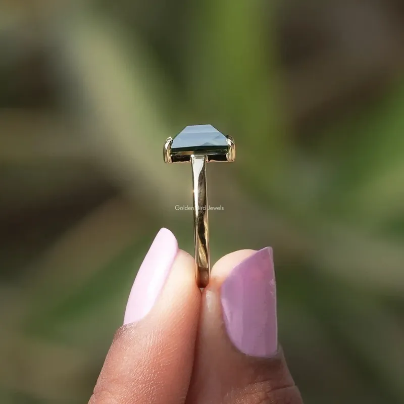 Rose Cut Emerald Cut Moissanite Solitaire Ring vy 3