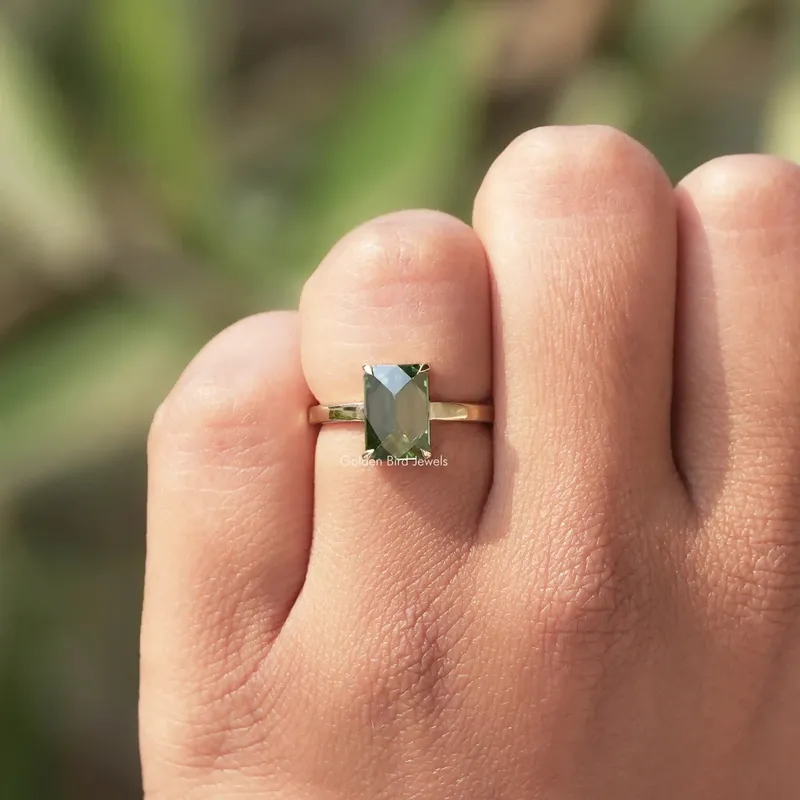 Rose Cut Emerald Cut Moissanite Solitaire Ring vy 6