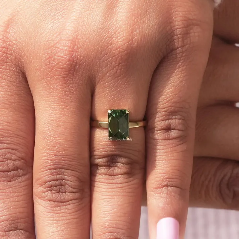 Rose Cut Emerald Cut Moissanite Solitaire Ring vy 8