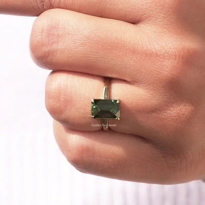 Rose Cut Emerald Cut Moissanite Solitaire Ring vy 7