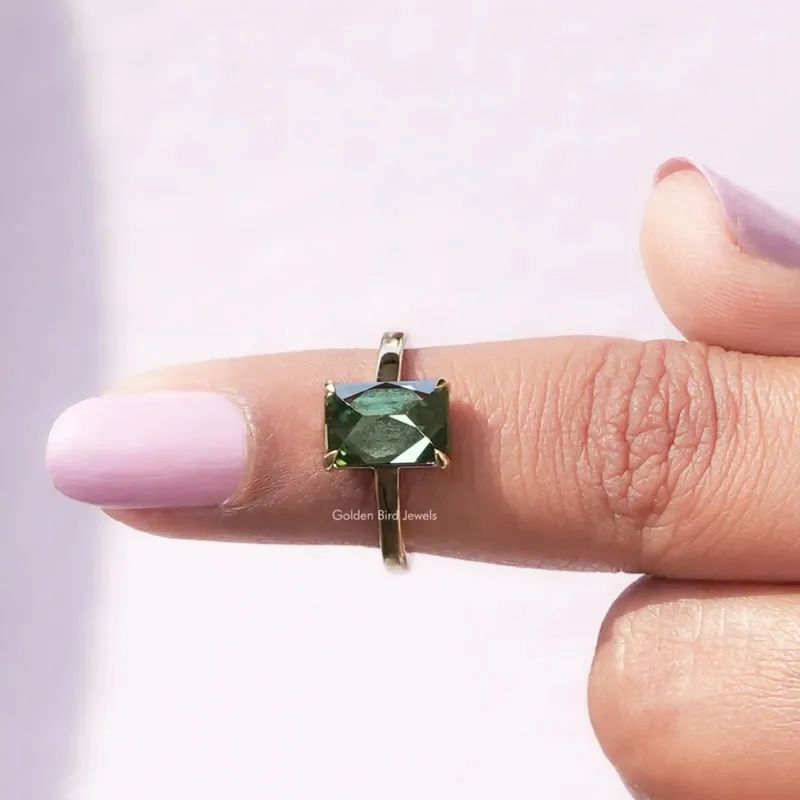 Rose Cut Emerald Cut Moissanite Solitaire Ring vy 5