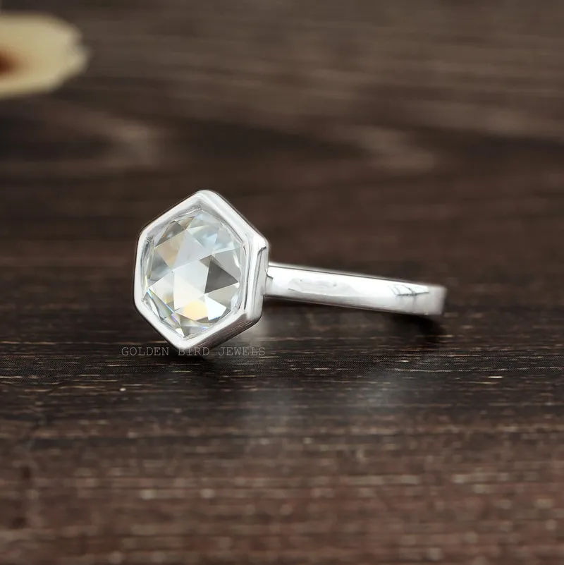Rose Cut Hexagon Moissanite Engagement Ring vy 5