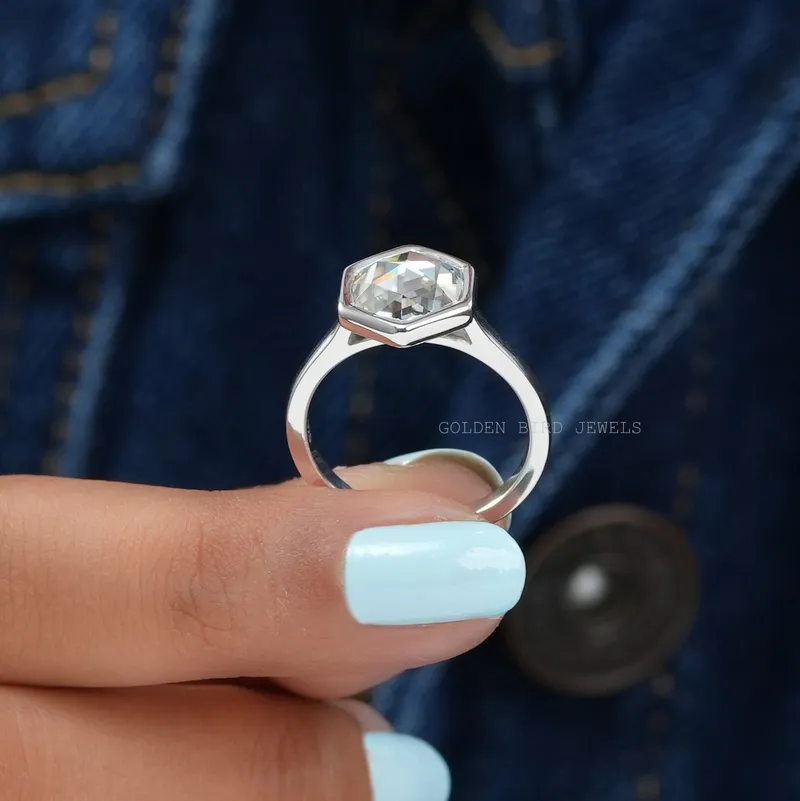 Rose Cut Hexagon Moissanite Engagement Ring vy 6