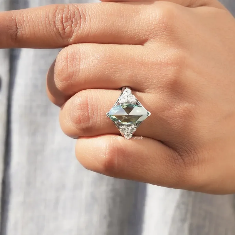 Rose Cut Marquise Moissanite Vintage Engagement Ring view 8