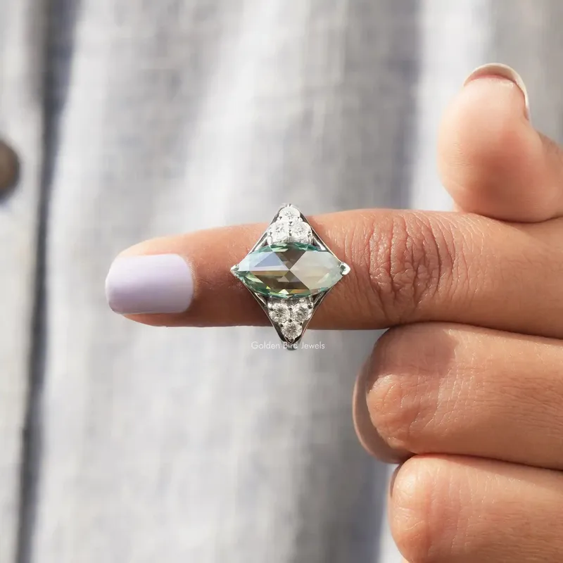 Rose Cut Marquise Moissanite Vintage Engagement Ring view 6