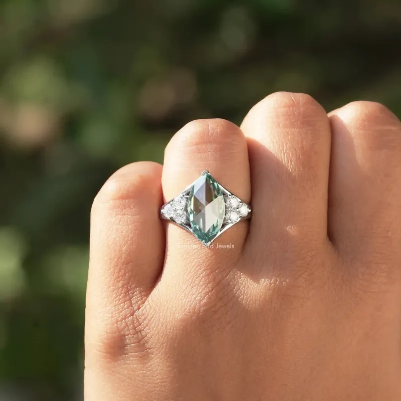 Rose Cut Marquise Moissanite Vintage Engagement Ring view 4