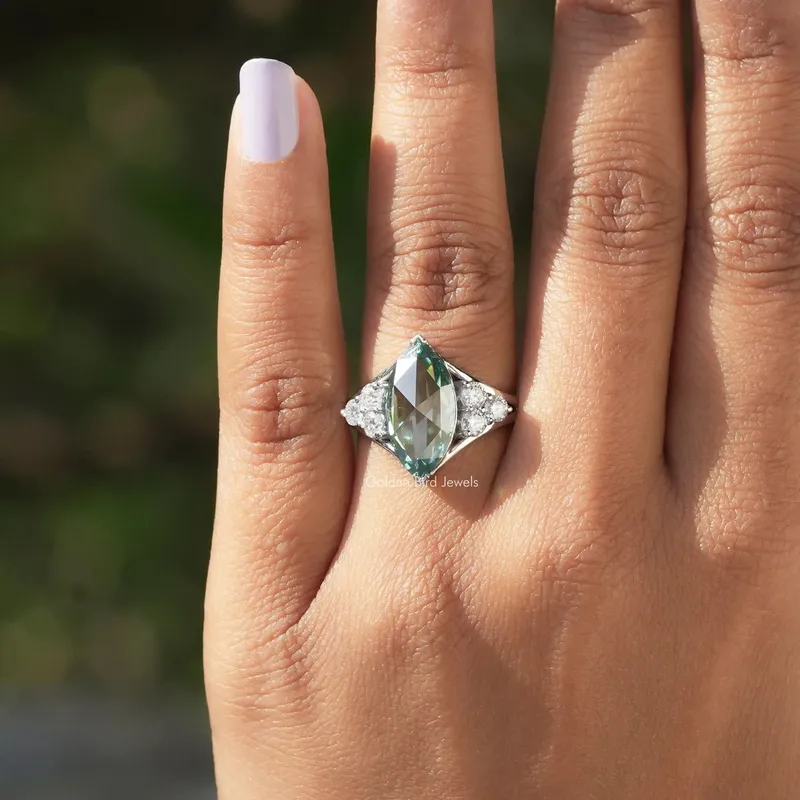 Rose Cut Marquise Moissanite Vintage Engagement Ring view 5