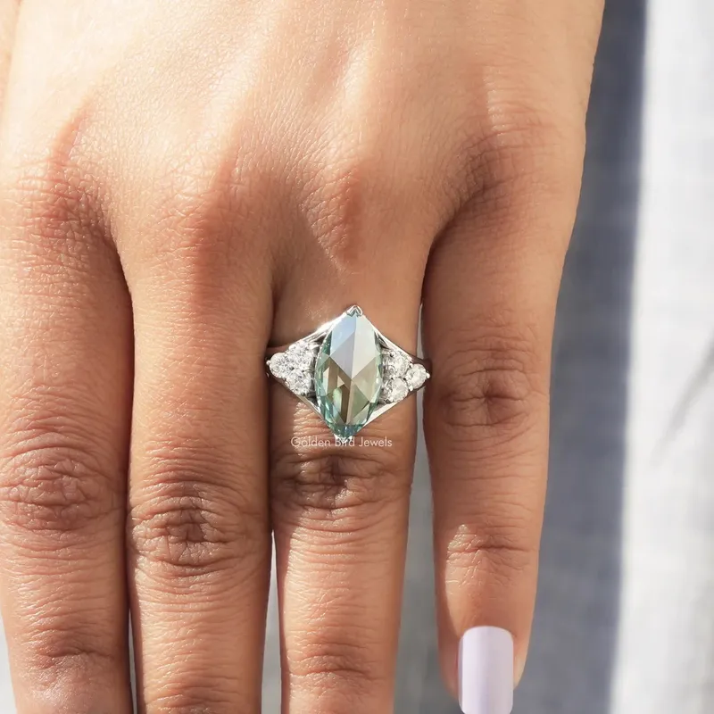 Rose Cut Marquise Moissanite Vintage Engagement Ring view 7