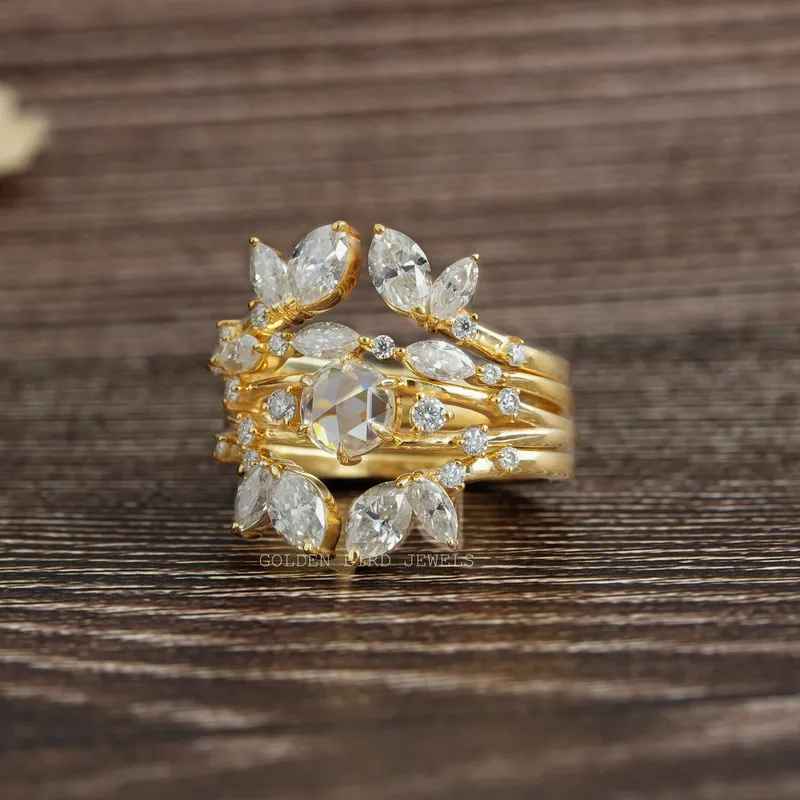 Rose Cut Multi Stone Moissanite Cocktail Bridal Set view 6