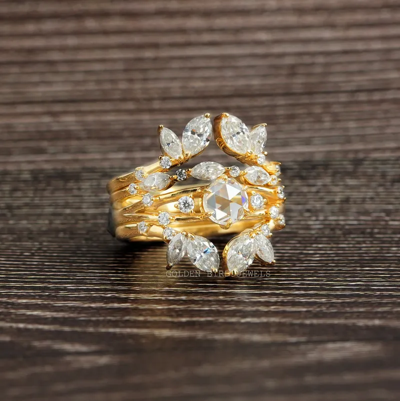 Rose Cut Multi Stone Moissanite Cocktail Bridal Set view 7