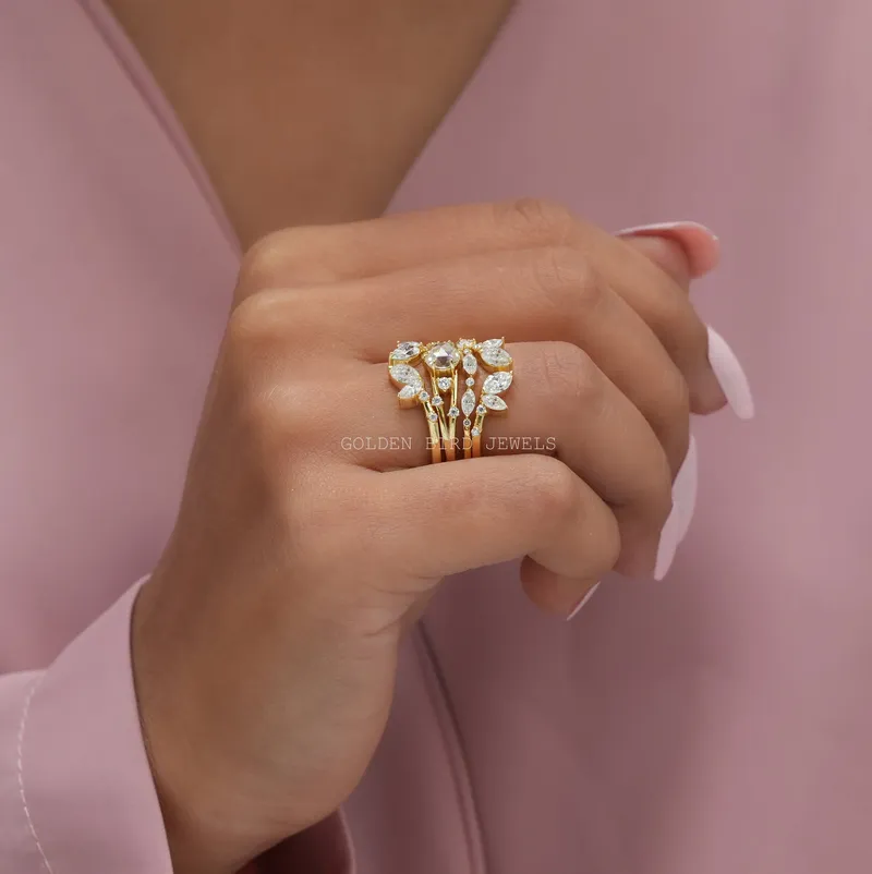 Rose Cut Multi Stone Moissanite Cocktail Bridal Set view 4