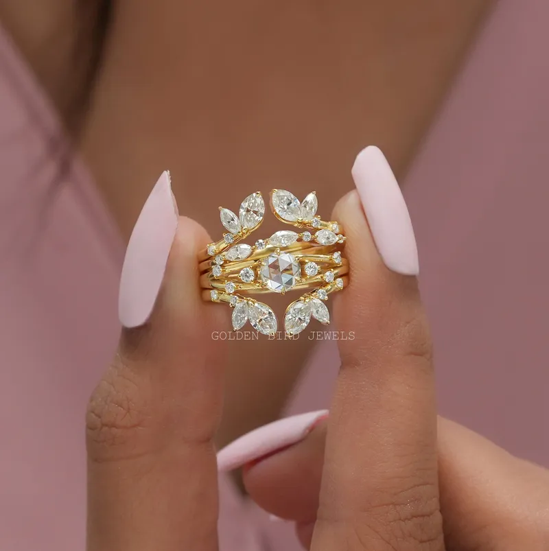 Rose Cut Multi Stone Moissanite Cocktail Bridal Set view 5