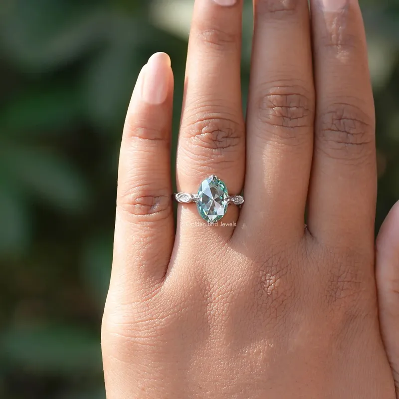 Rose Cut Oval Moissanite Accent Bridal Ring view 4