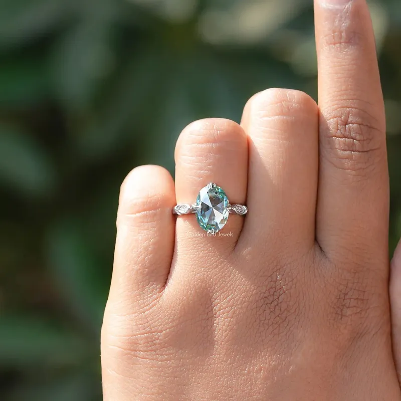 Rose Cut Oval Moissanite Accent Bridal Ring view 5
