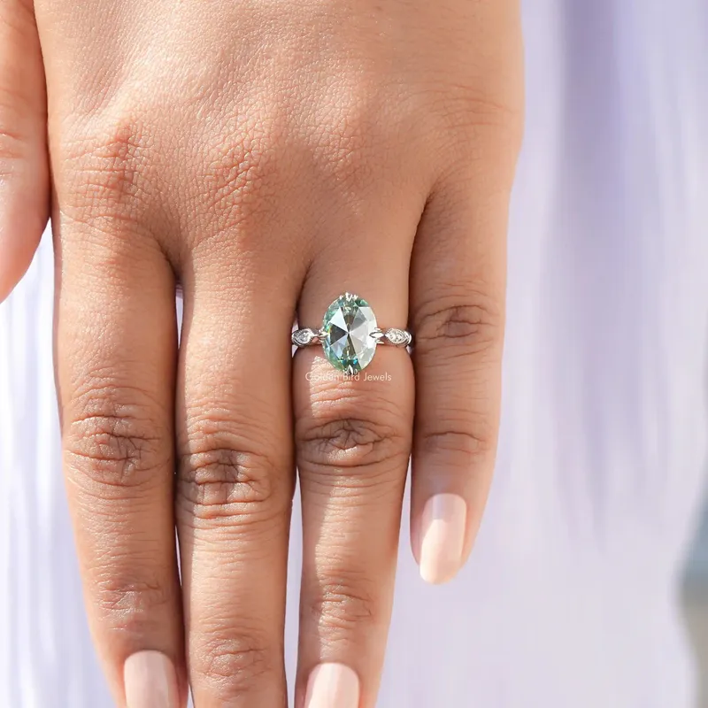 Rose Cut Oval Moissanite Accent Bridal Ring view 7