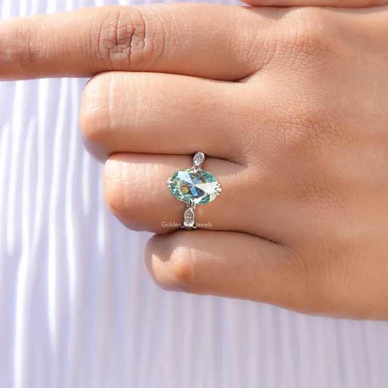 Rose Cut Oval Moissanite Accent Bridal Ring view 8