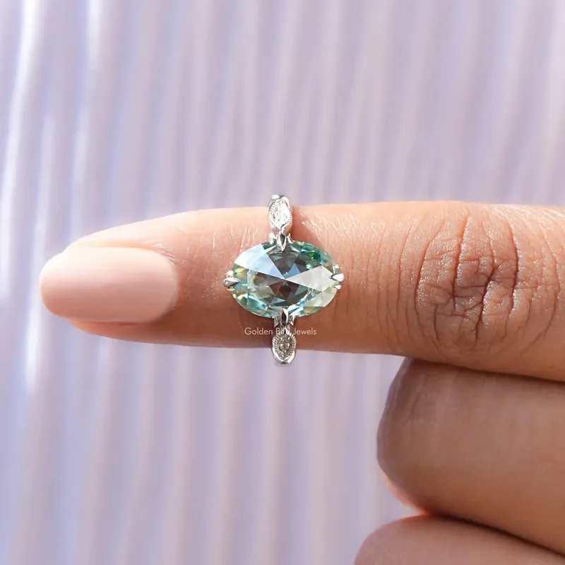 Rose Cut Oval Moissanite Accent Bridal Ring view 6