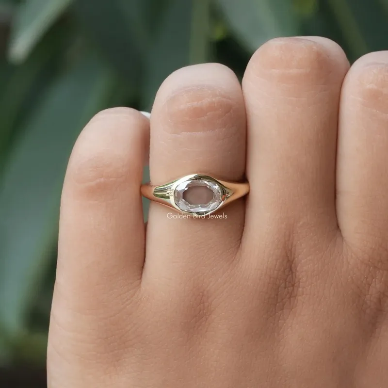 Rose Cut Oval Moissanite Bezel Set Solitaire Ring vy 5