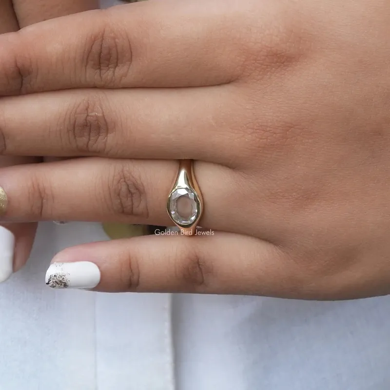 Rose Cut Oval Moissanite Bezel Set Solitaire Ring vy 8