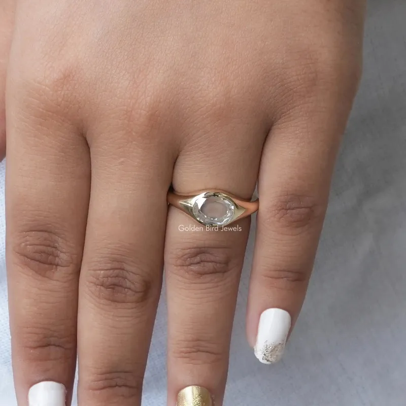 Rose Cut Oval Moissanite Bezel Set Solitaire Ring vy 7