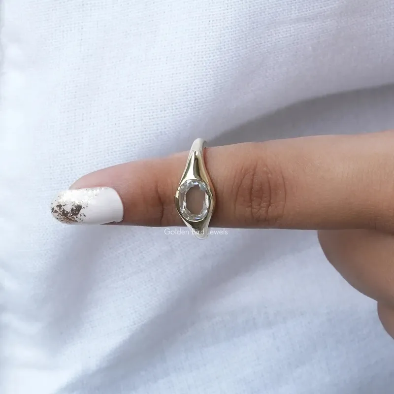 Rose Cut Oval Moissanite Bezel Set Solitaire Ring vy 6