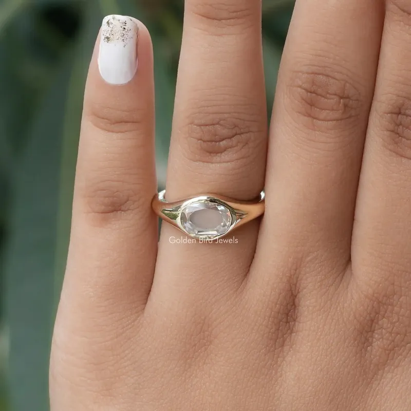 Rose Cut Oval Moissanite Bezel Set Solitaire Ring vy 3