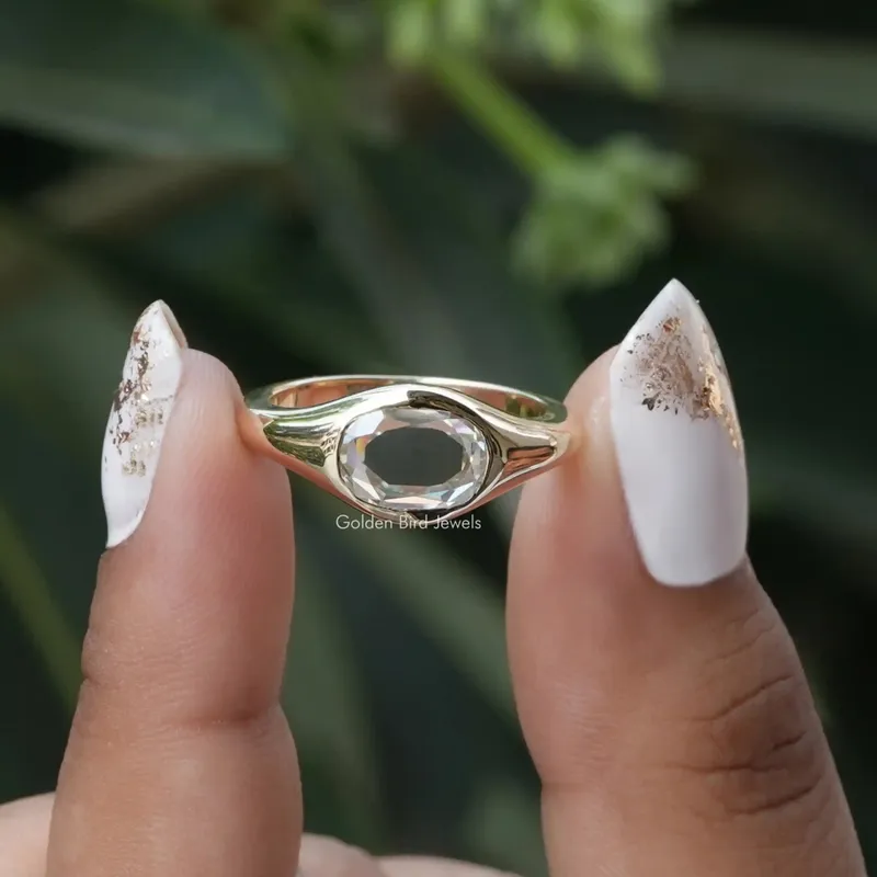 Rose Cut Oval Moissanite Bezel Set Solitaire Ring oval cut engagement ring