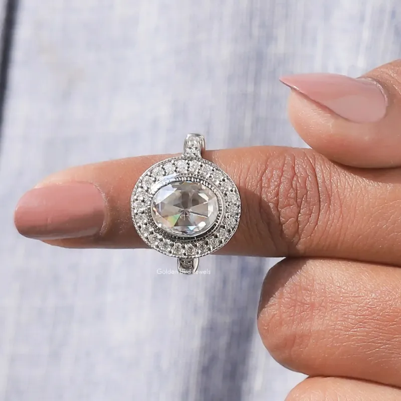 Rose Cut Oval Moissanite Halo Engagement Ring vy 6