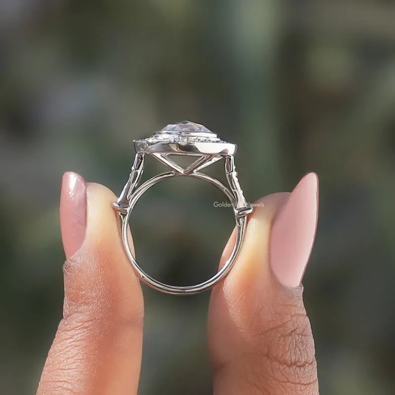 Rose Cut Oval Moissanite Halo Engagement Ring vy 2