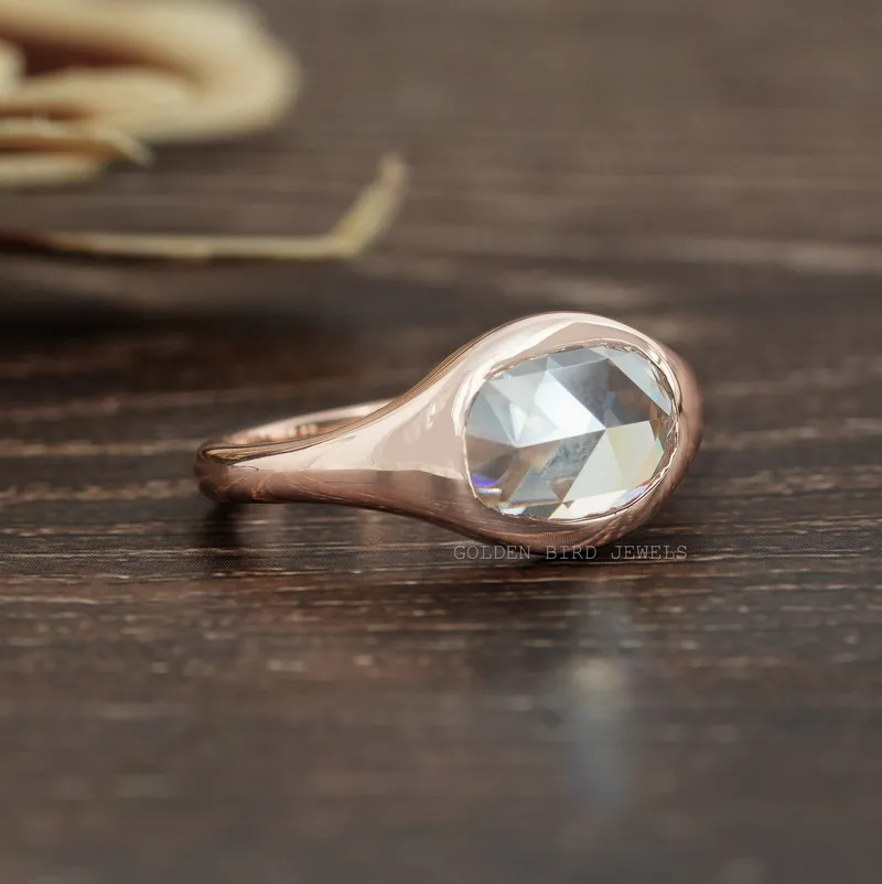 Rose Cut Oval Moissanite Solitaire Engagement Ring vy 6