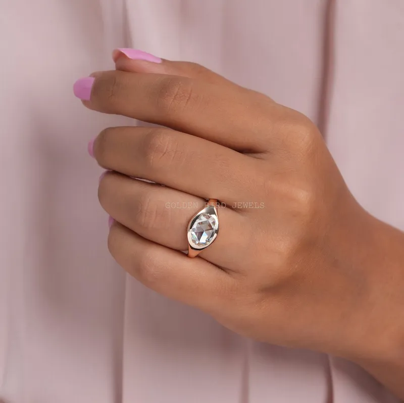Rose Cut Oval Moissanite Solitaire Engagement Ring vy 2
