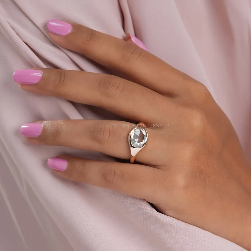 Rose Cut Oval Moissanite Solitaire Engagement Ring vy 3