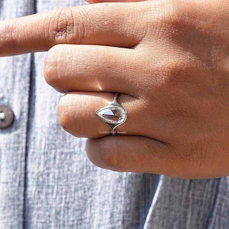 Rose Cut Pear Moissanite Bezel Set Ring vy 8