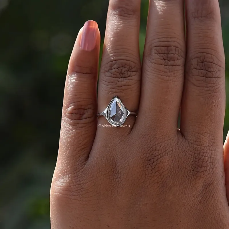 Rose Cut Pear Moissanite Bezel Set Ring vy 4