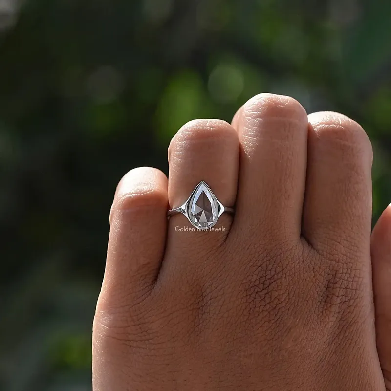 Rose Cut Pear Moissanite Bezel Set Ring vy 5