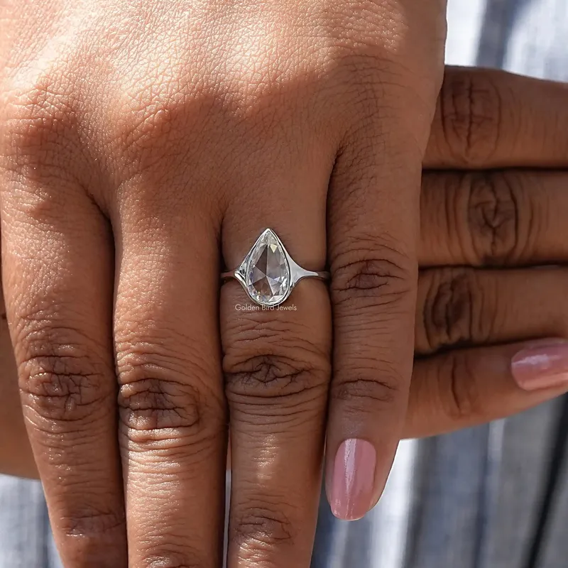 Rose Cut Pear Moissanite Bezel Set Ring vy 7