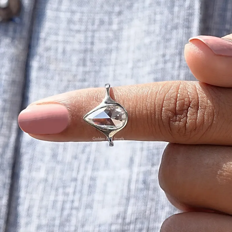 Rose Cut Pear Moissanite Bezel Set Ring vy 6