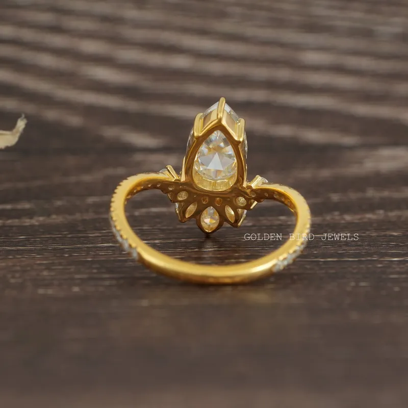 Rose Cut Pear Moissanite Curved Engagement Ring view 10