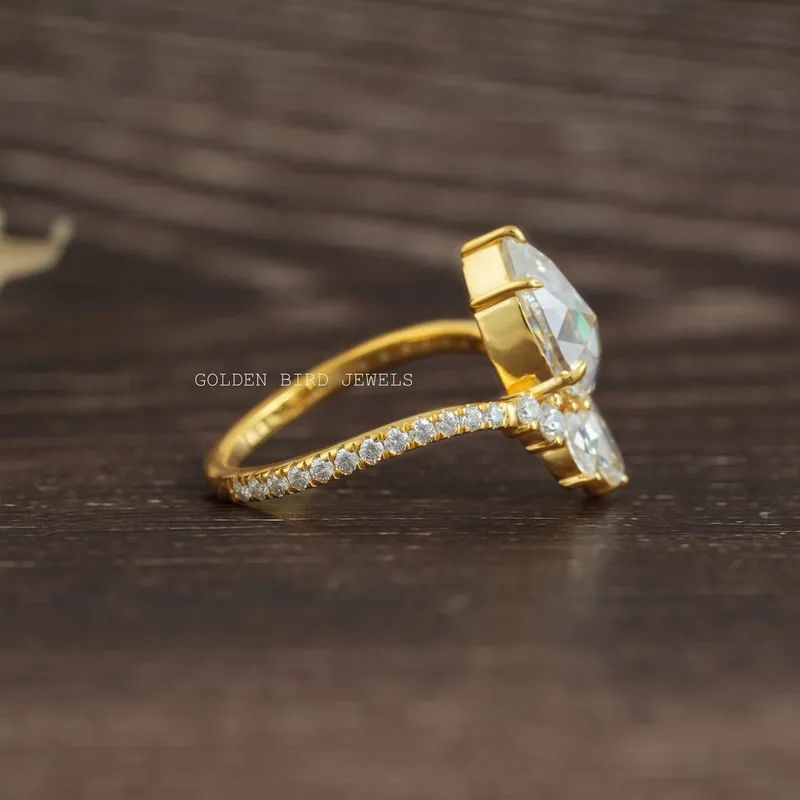Rose Cut Pear Moissanite Curved Engagement Ring view 8