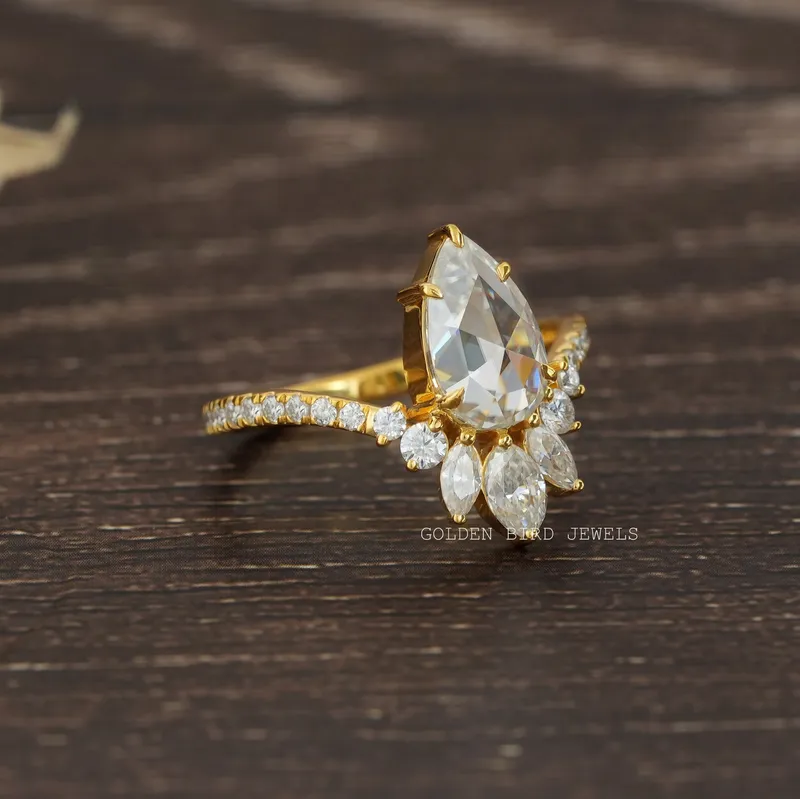 Rose Cut Pear Moissanite Curved Engagement Ring view 6