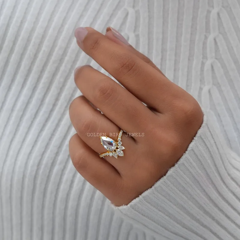 Rose Cut Pear Moissanite Curved Engagement Ring view 2