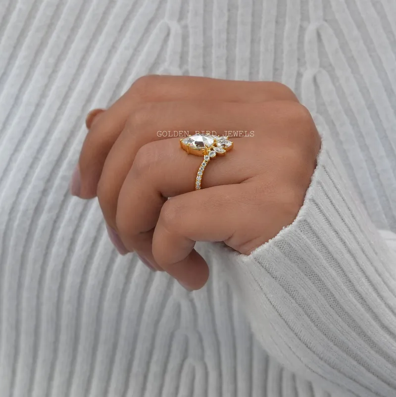 Rose Cut Pear Moissanite Curved Engagement Ring view 4