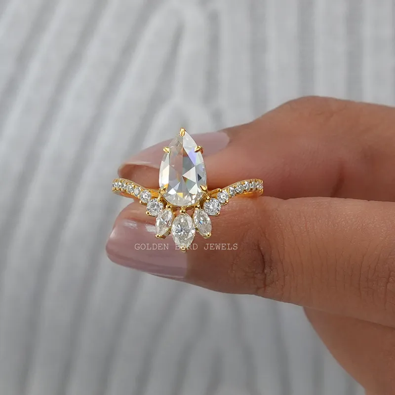 Rose Cut Pear Moissanite Curved Engagement Ring view 5