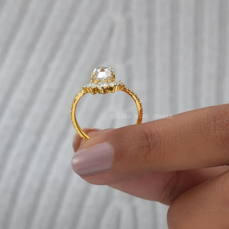 Rose Cut Pear Moissanite Curved Engagement Ring view 7