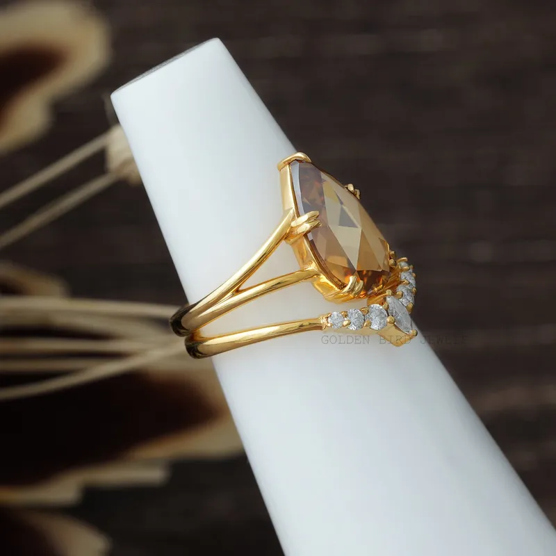 Rose Cut Pear Moissanite Vintage Curved Ring Set vy 6